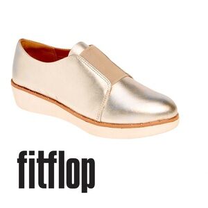 FitFlop Leather Derby Metallic Gold Loafers